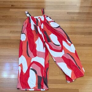 NWT Z Avenue USA Wide Leg Jumpsuit 2XL Red Abstract Print